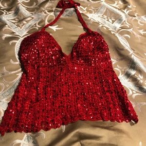Sparkly red halter top for a night out
